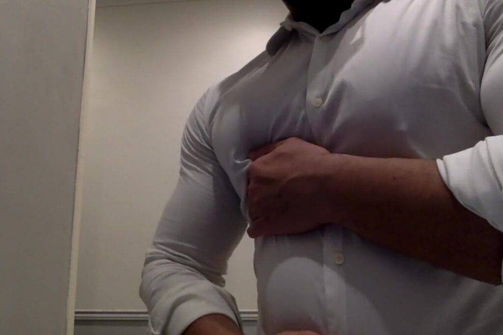 Ripping my White Shirt while Flexing my Big Muscle Pecs and Biceps Latino Gay Porn